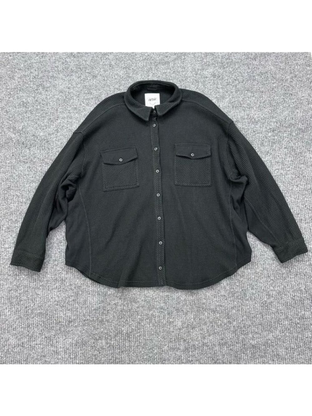 Aerie LumberJane Black Waffle Shirt Oversized Button Up Long Sleeve Womens XXL